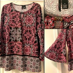 New Directions Bell Sleeve Boho XL Burgundy Blouse